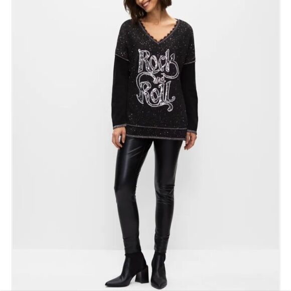 BLACK/SILVER SEQUINED ROCK AND ROLL SWEATER - Picture 10 of 10